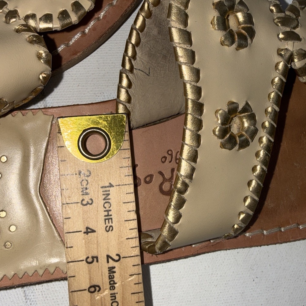 Jack Rogers Classic Leather Gold Old Money Quiet Luxury Thong Slide Sandals Sz 7 - Picture 6 of 12